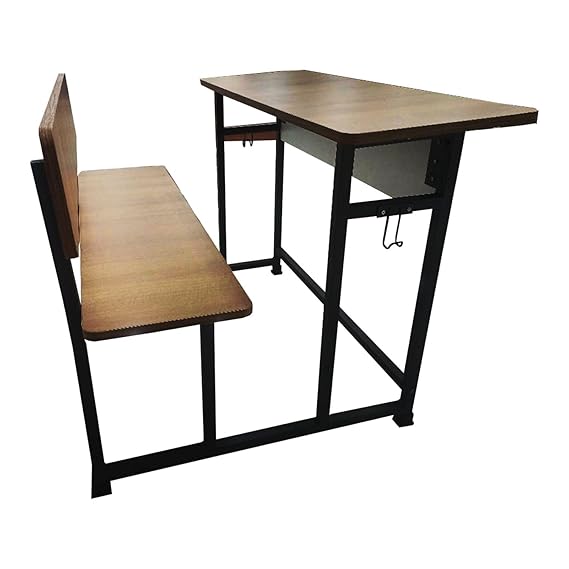 Double Student Bench with Back Support Desk - Sturdy Cast Iron Frame with Pre-lam Particle Board Top