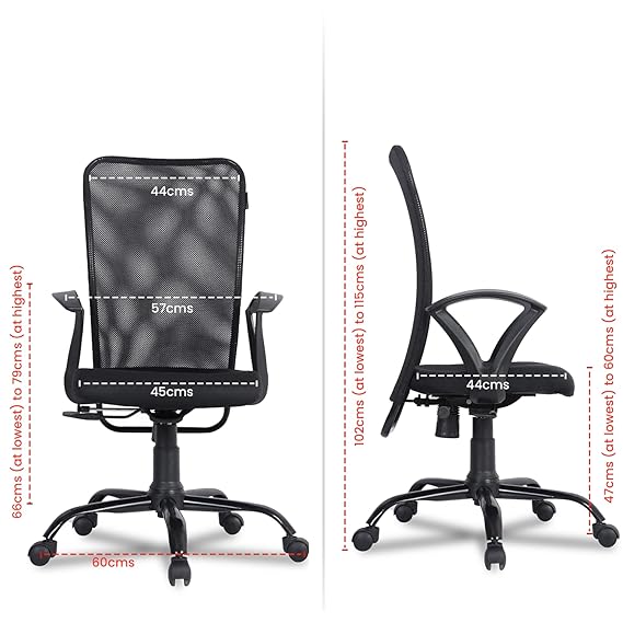 Mid Back Mesh Ergonomic Home Office Desk Chair with Comfortable & Spacious Seat, Rocking-tilt Mechanism & Heavy Duty Metal Base (Smart Black)