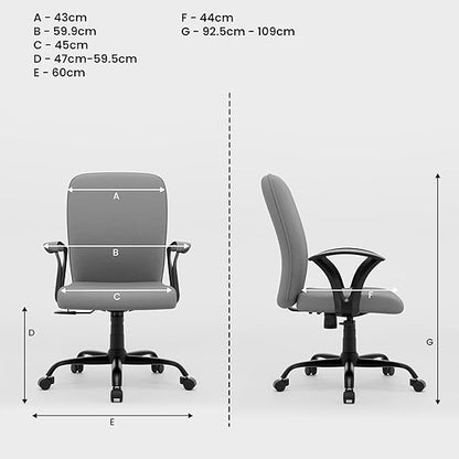 Mid Back Mesh Ergonomic Home Office Desk Chair with Comfortable & Spacious Seat, Rocking-tilt Mechanism & Heavy Duty Metal Base (Grey)