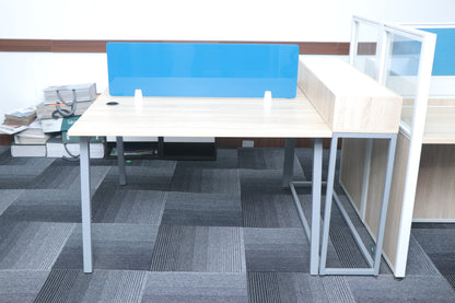 Modern Work Station With 2 Line Desk | Steel Square Metal Legs| Fabric Screen with partition