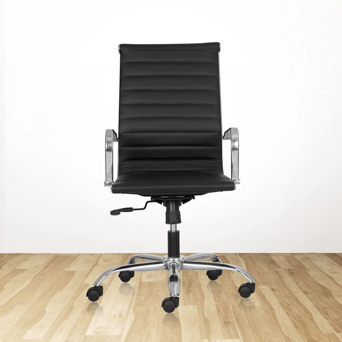 Black Mid Back Chair with Leatherite and Arms