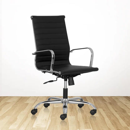 Black Mid Back Chair with Leatherite and Arms