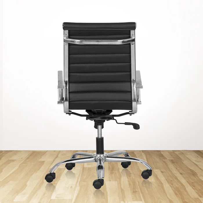 Black Mid Back Chair with Leatherite and Arms